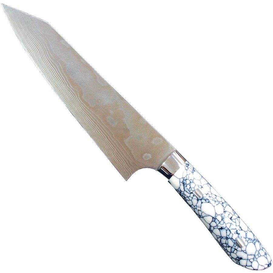 佐治武士作 V10・V2コアレス鋼切付型牛刀 180mm ホワイトターコイズ柄 